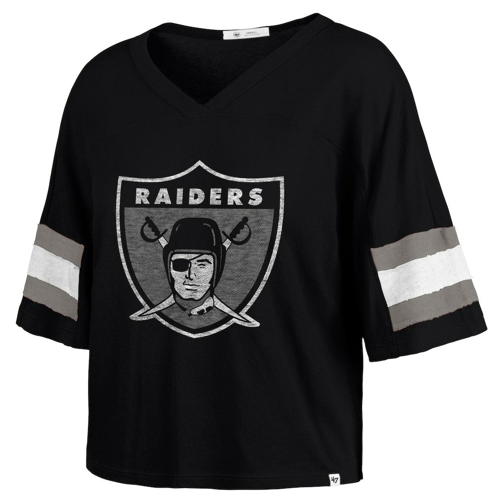 '47 Women's Double Header Scout Cropped V-Neck T-Shirt - Las Vegas Raiders