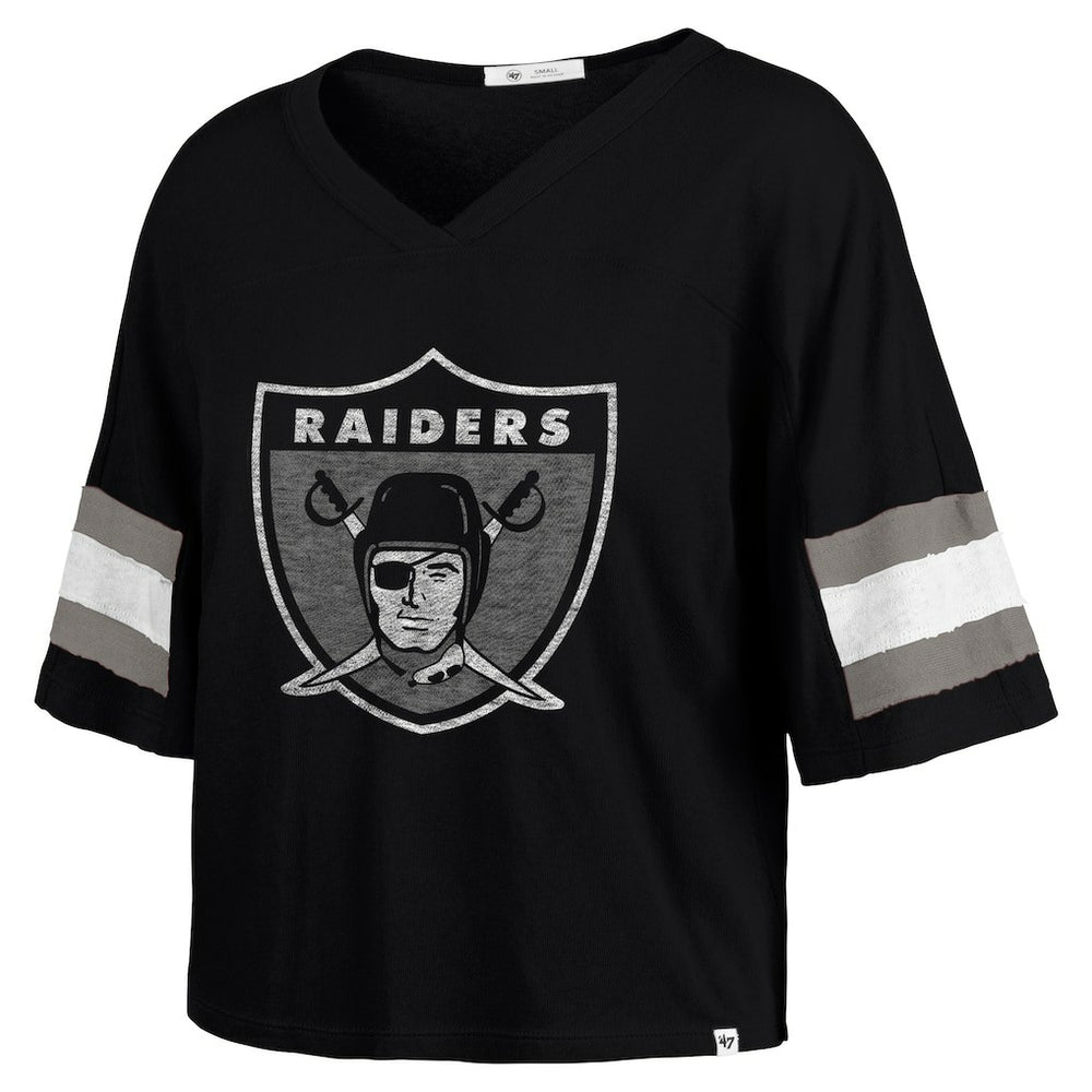 '47 Women's Double Header Scout Cropped V-Neck T-Shirt - Las Vegas Raiders