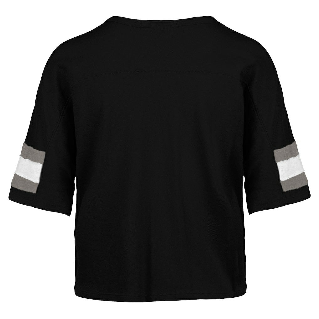 '47 Women's Double Header Scout Cropped V-Neck T-Shirt - Las Vegas Raiders