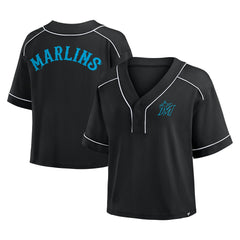 MLB Miami Marlins Fanatics Women's Oversized Champ Game Cropped  V-Neck T-Shirt