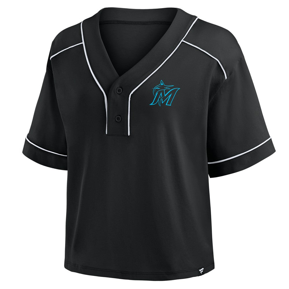 MLB Miami Marlins Fanatics Women's Oversized Champ Game Cropped  V-Neck T-Shirt