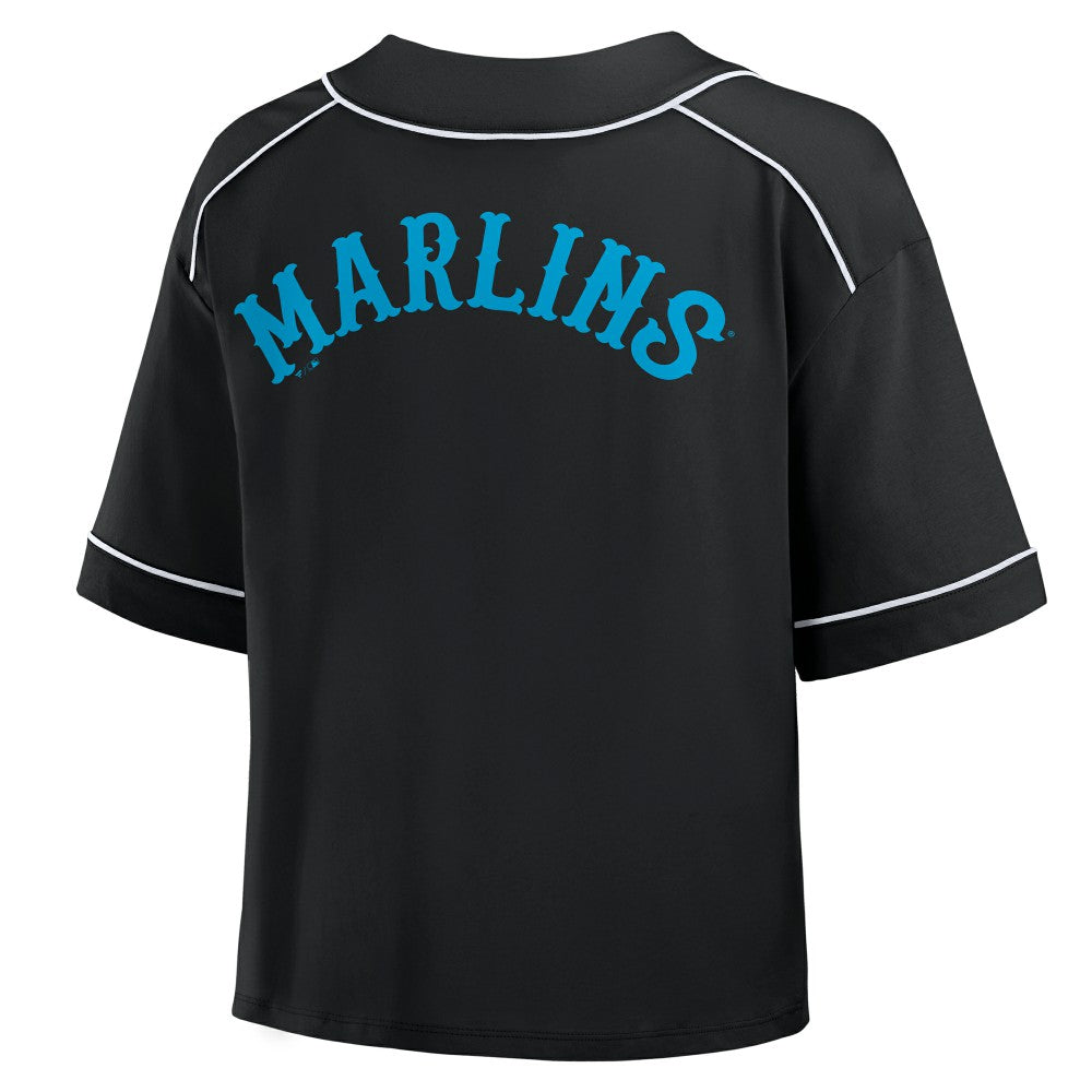 MLB Miami Marlins Fanatics Women's Oversized Champ Game Cropped  V-Neck T-Shirt