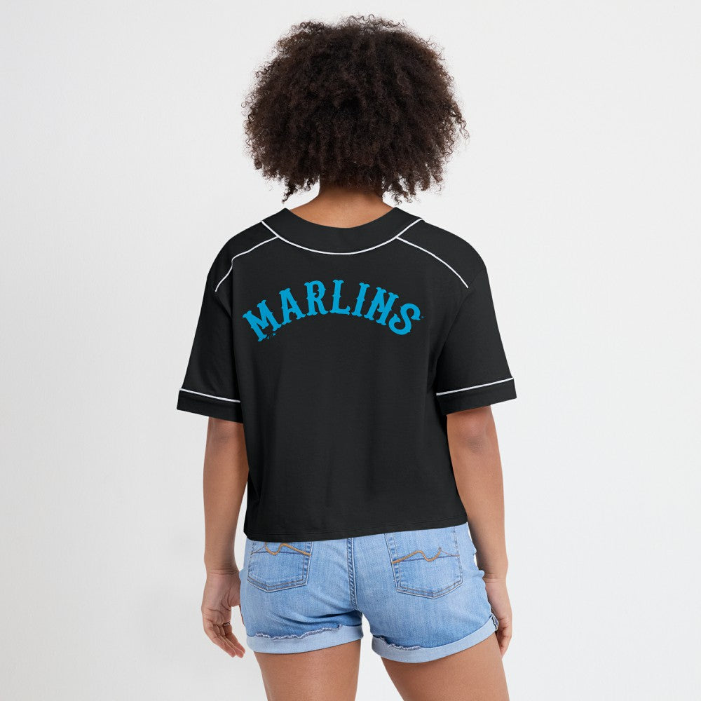 MLB Miami Marlins Fanatics Women's Oversized Champ Game Cropped  V-Neck T-Shirt