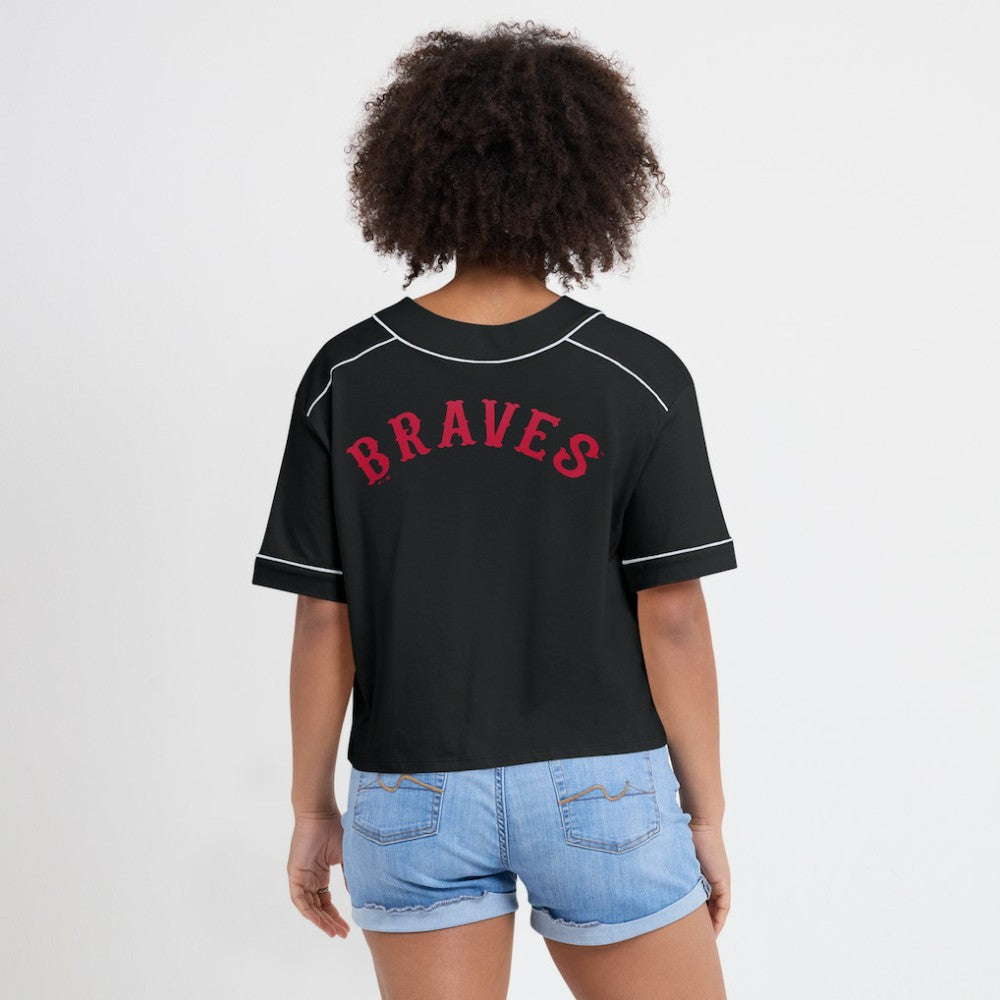 MLB Atlanta Braves Fanatics Women's Oversized Champ Game Cropped  V-Neck T-Shirt