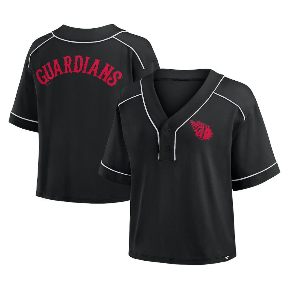 MLB Cleveland Guardians Fanatics Women's Oversized Champ Game Cropped  V-Neck T-Shirt