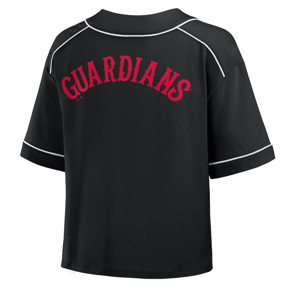 MLB Cleveland Guardians Fanatics Women's Oversized Champ Game Cropped  V-Neck T-Shirt