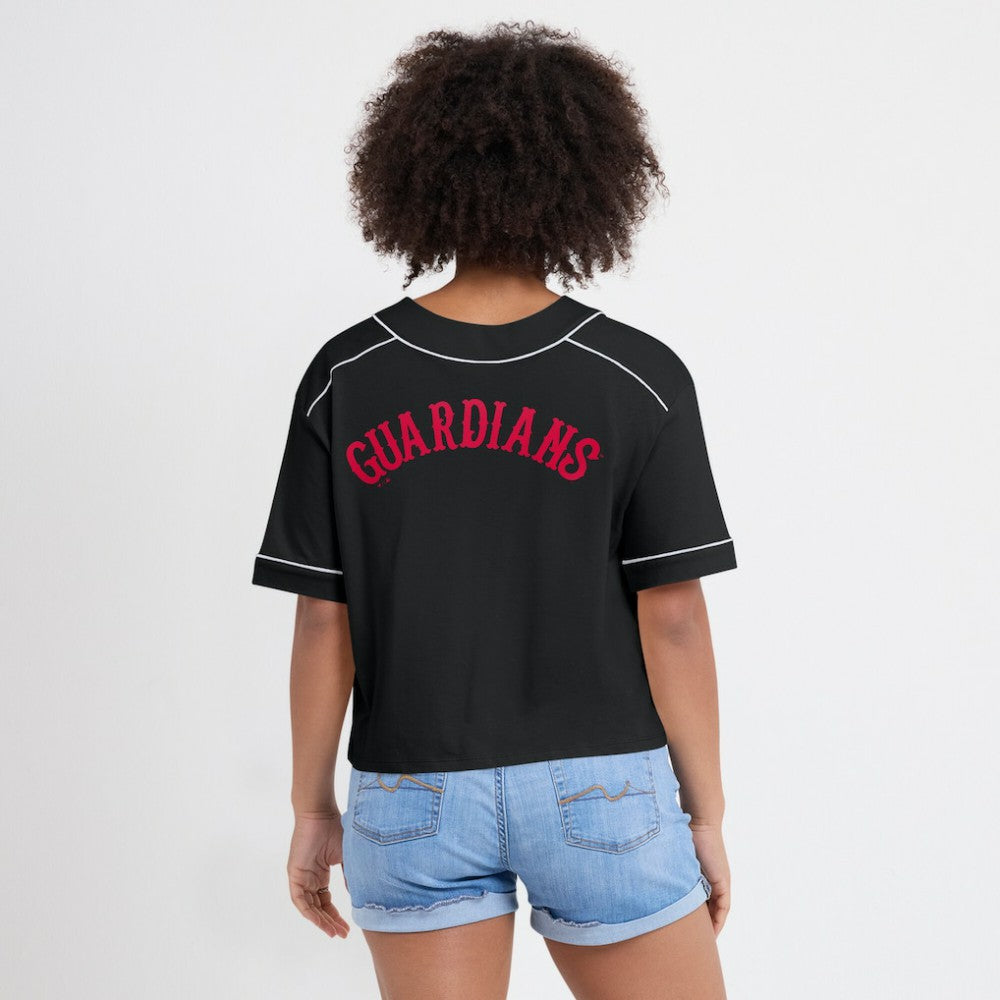 MLB Cleveland Guardians Fanatics Women's Oversized Champ Game Cropped  V-Neck T-Shirt