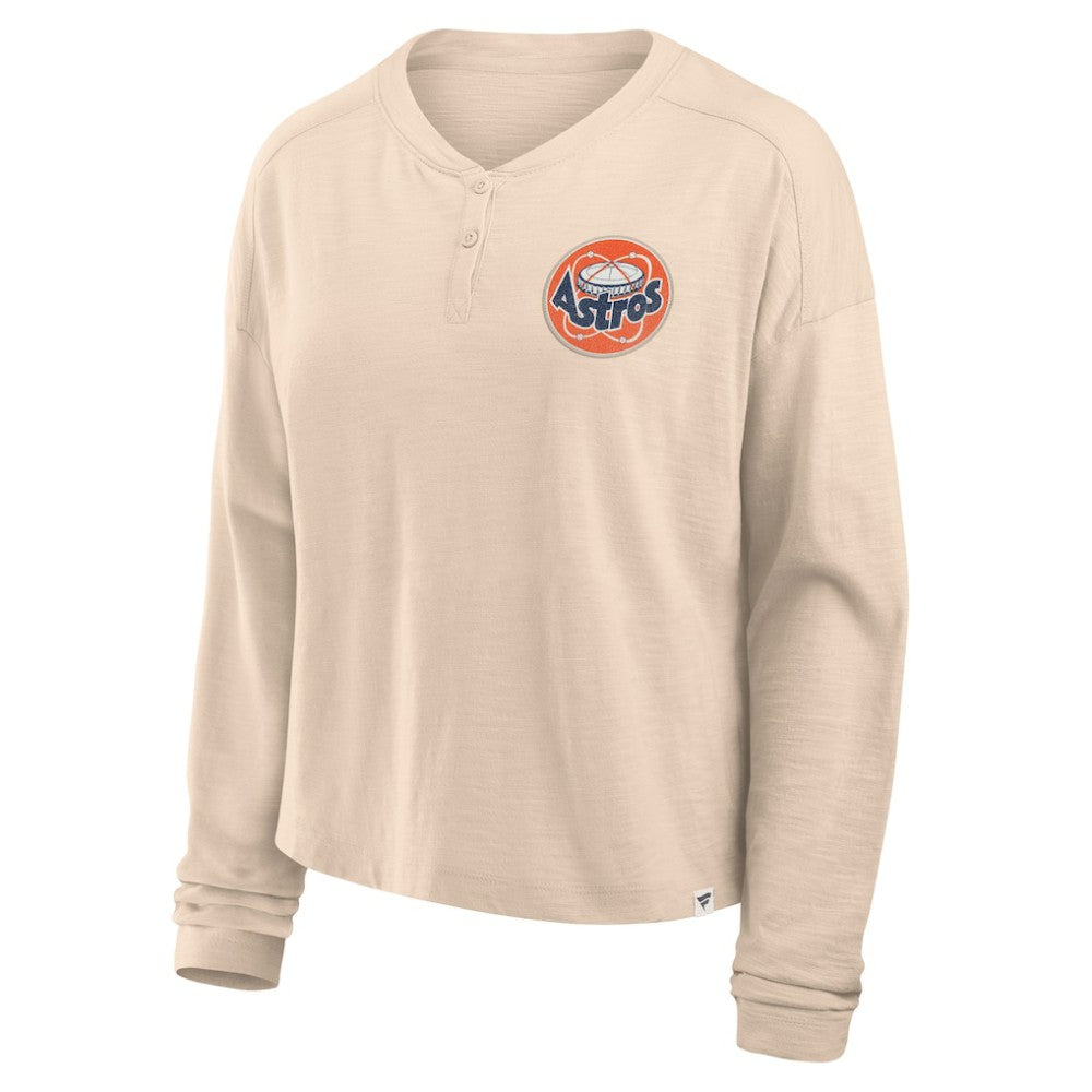 MLB Houston Astros Fanatics Women's Oversized Stadium Slub Long Sleeve Henley T-Shirt