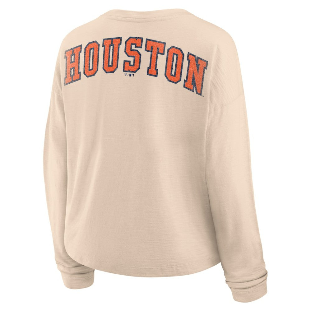 MLB Houston Astros Fanatics Women's Oversized Stadium Slub Long Sleeve Henley T-Shirt