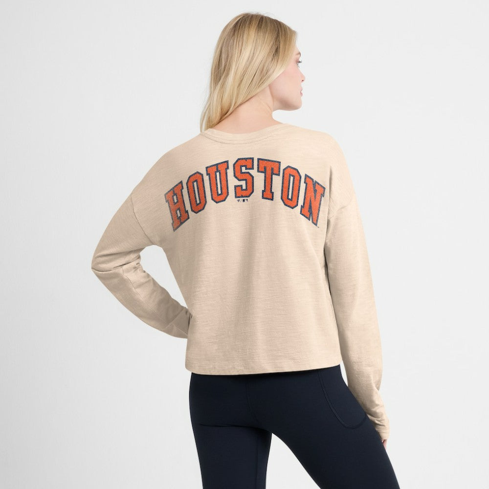 MLB Houston Astros Fanatics Women's Oversized Stadium Slub Long Sleeve Henley T-Shirt