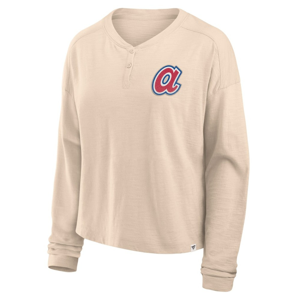 MLB Atlanta Braves Fanatics Women's Oversized Stadium Slub Long Sleeve Henley T-Shirt
