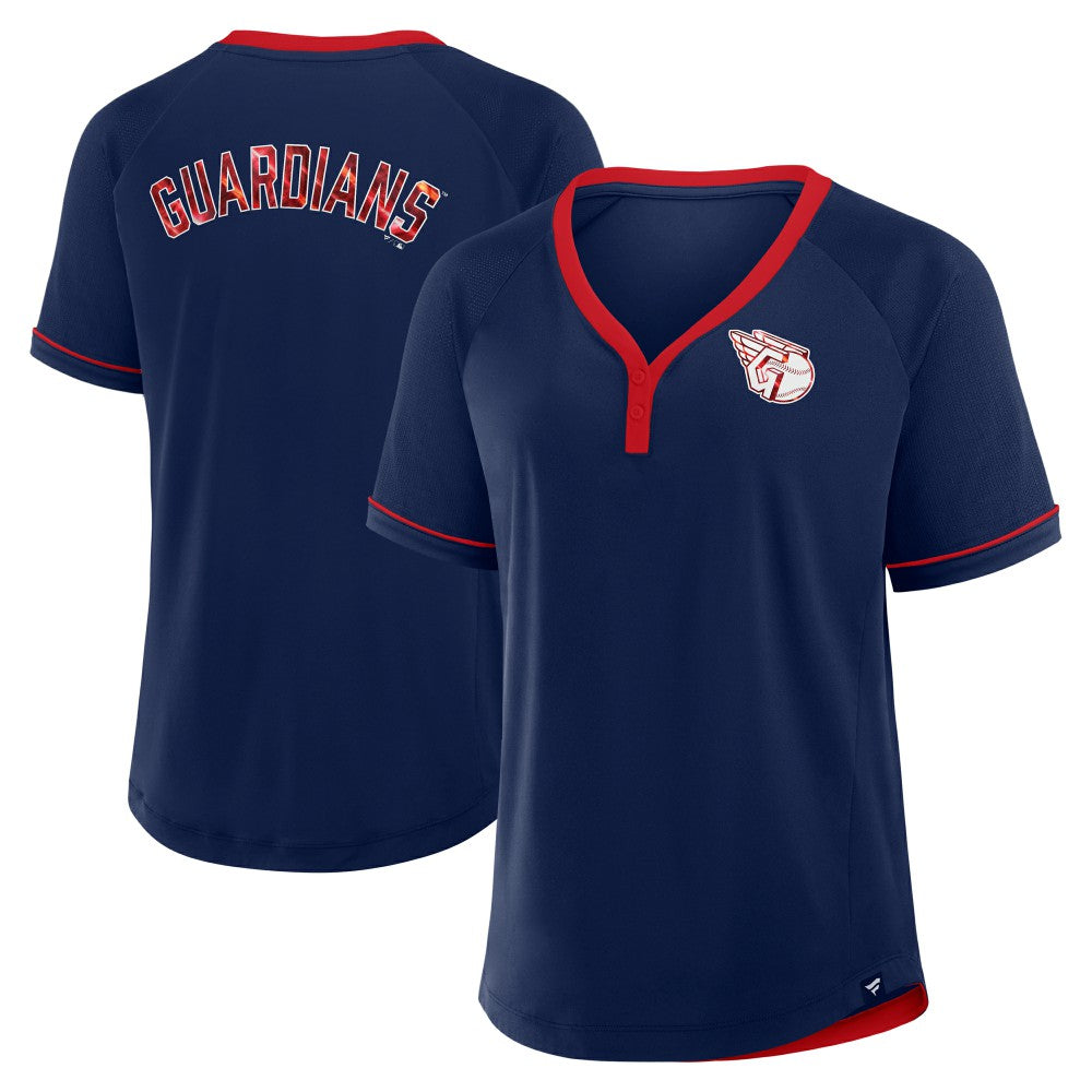 MLB Cleveland Guardians Fanatics Women's League Diva Star Raglan V-Neck T-Shirt