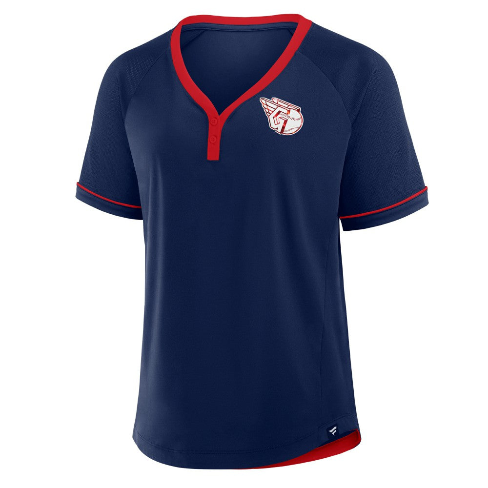 MLB Cleveland Guardians Fanatics Women's League Diva Star Raglan V-Neck T-Shirt