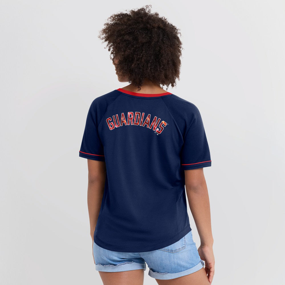 MLB Cleveland Guardians Fanatics Women's League Diva Star Raglan V-Neck T-Shirt