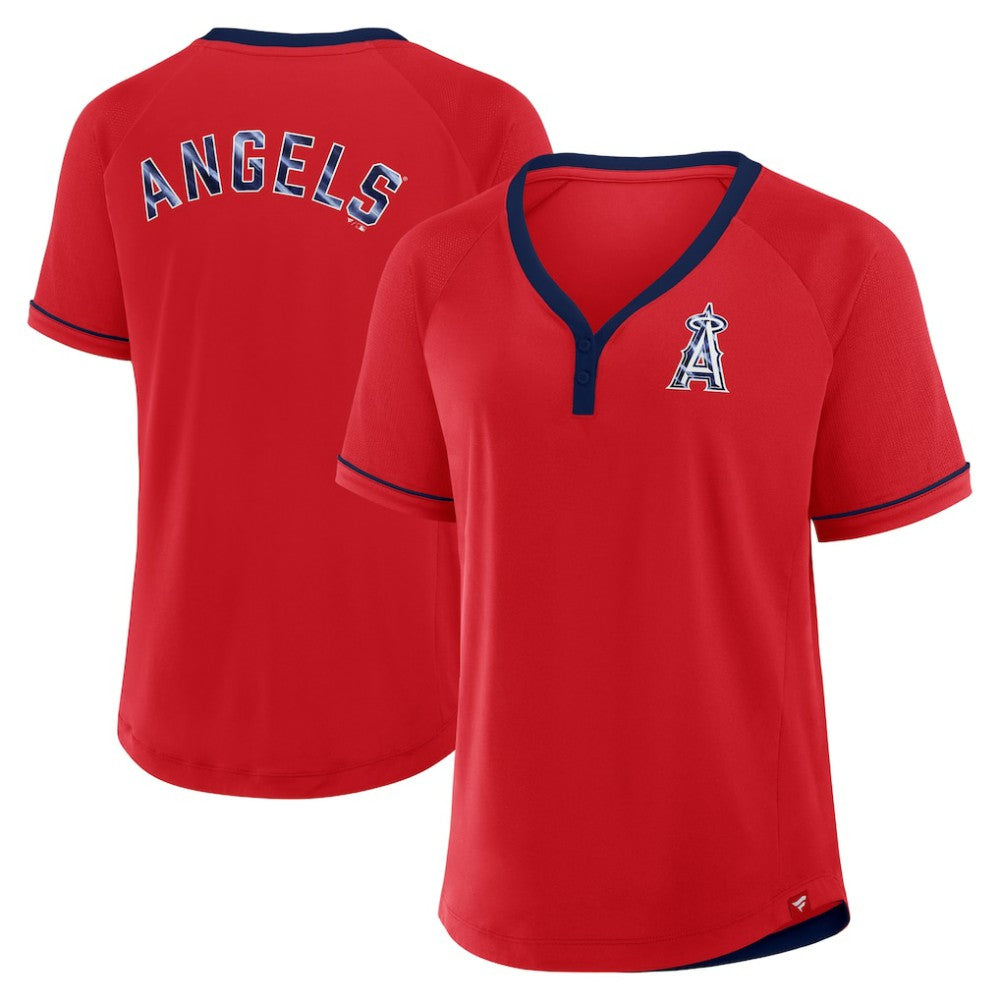 MLB Los Angeles Angels Fanatics Women's League Diva Star Raglan V-Neck T-Shirt