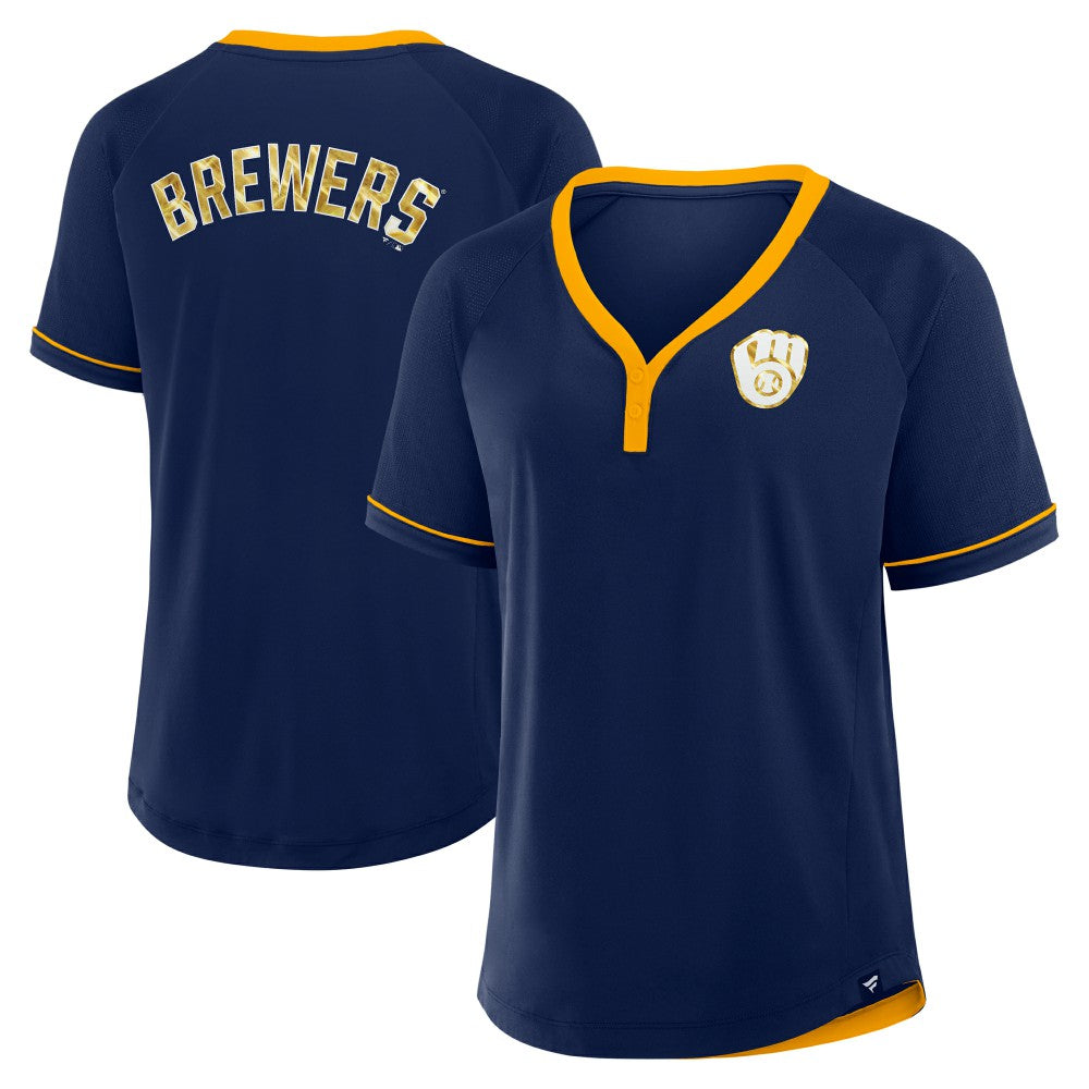 MLB Milwaukee Brewers Fanatics Women's League Diva Star Raglan V-Neck T-Shirt