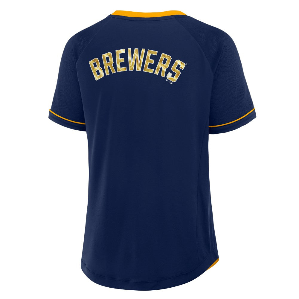 MLB Milwaukee Brewers Fanatics Women's League Diva Star Raglan V-Neck T-Shirt