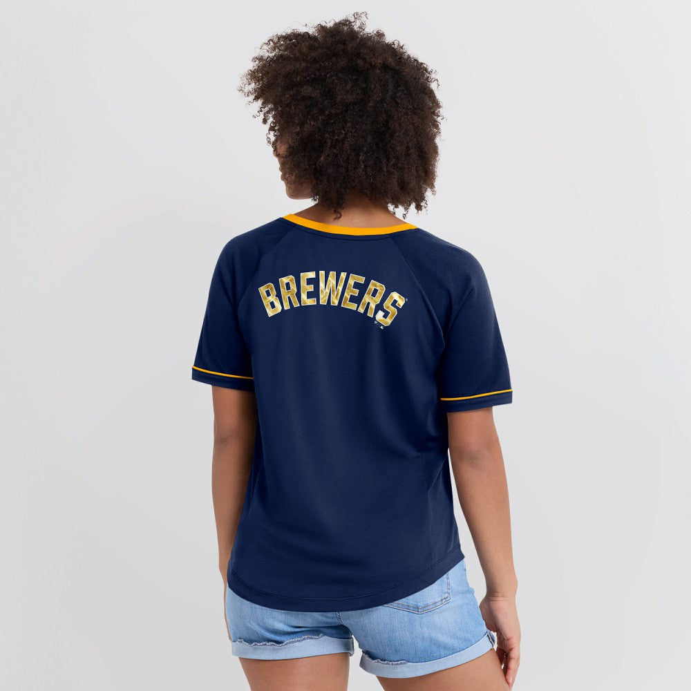 MLB Milwaukee Brewers Fanatics Women's League Diva Star Raglan V-Neck T-Shirt