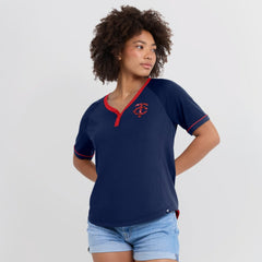 MLB Minnesota Twins Fanatics Women's League Diva Star Raglan V-Neck T-Shirt