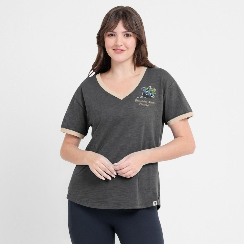 MLB Tampa Bay Rays Fanatics Women's Binge Worthy Stadium Slub V-Neck T-Shirt
