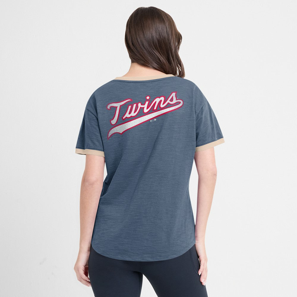 MLB Minnesota Twins Fanatics Women's Binge Worthy Stadium Slub V-Neck T-Shirt