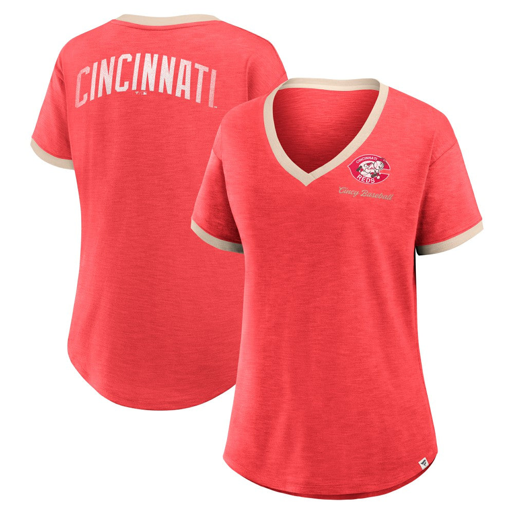 MLB Cincinnati Reds Fanatics Women's Binge Worthy Stadium Slub V-Neck T-Shirt