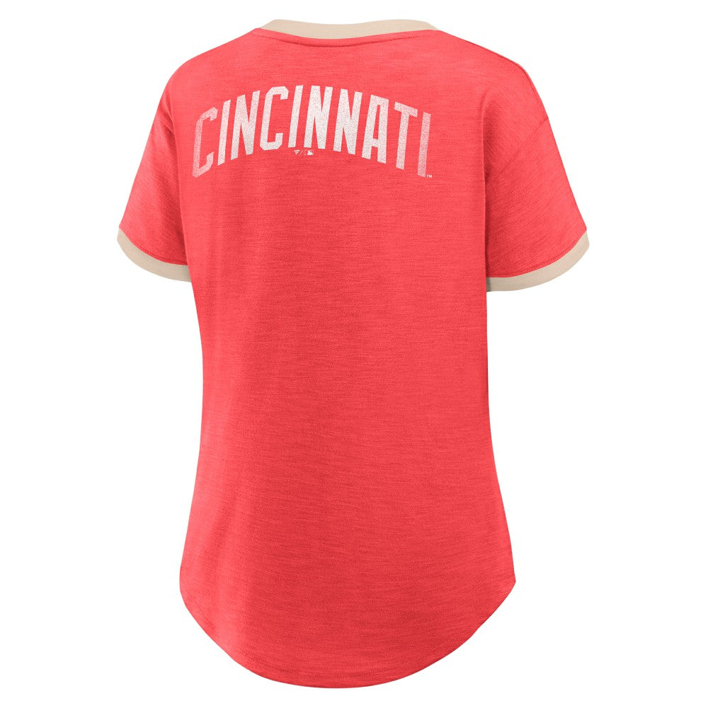 MLB Cincinnati Reds Fanatics Women's Binge Worthy Stadium Slub V-Neck T-Shirt