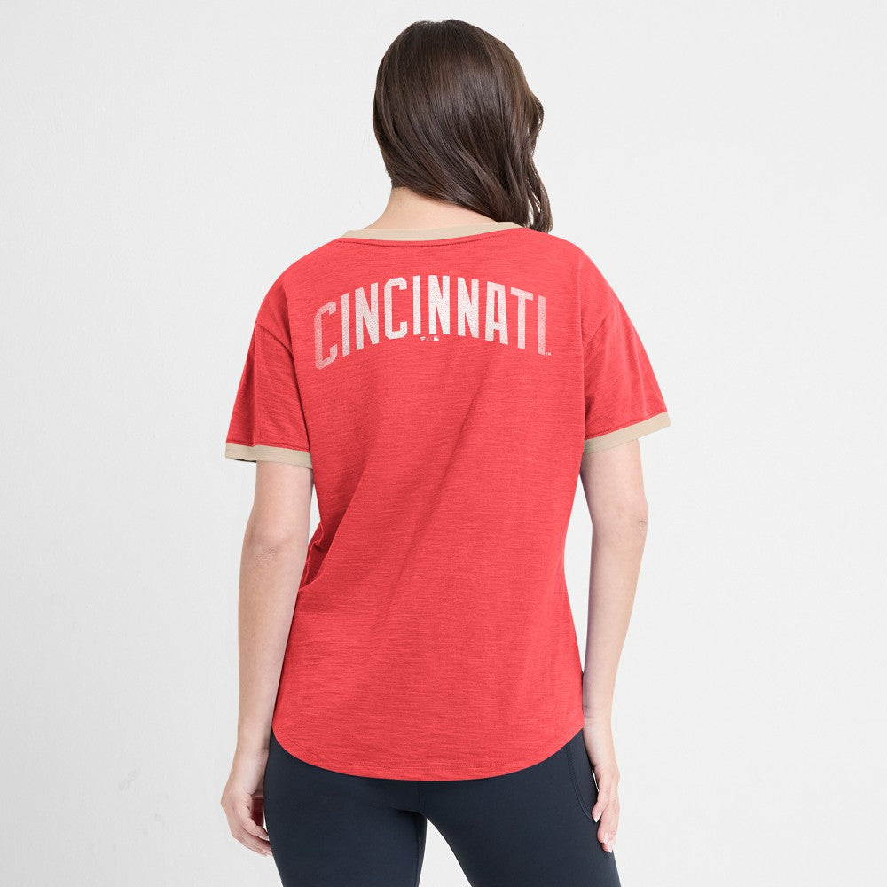 MLB Cincinnati Reds Fanatics Women's Binge Worthy Stadium Slub V-Neck T-Shirt