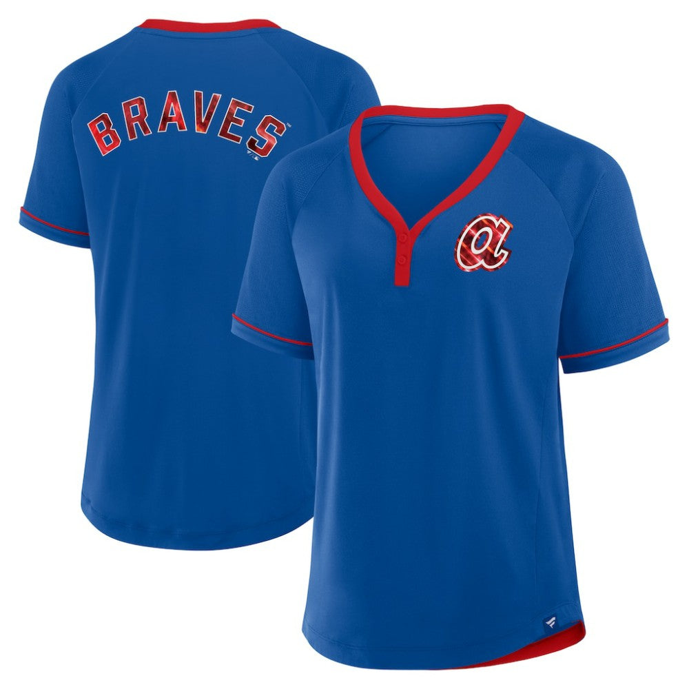 MLB Atlanta Braves Fanatics Women's Cooperstown Collection League Diva Raglan V-Neck T-Shirt