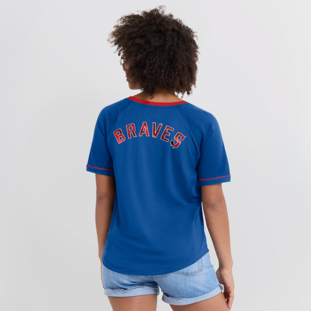MLB Atlanta Braves Fanatics Women's Cooperstown Collection League Diva Raglan V-Neck T-Shirt