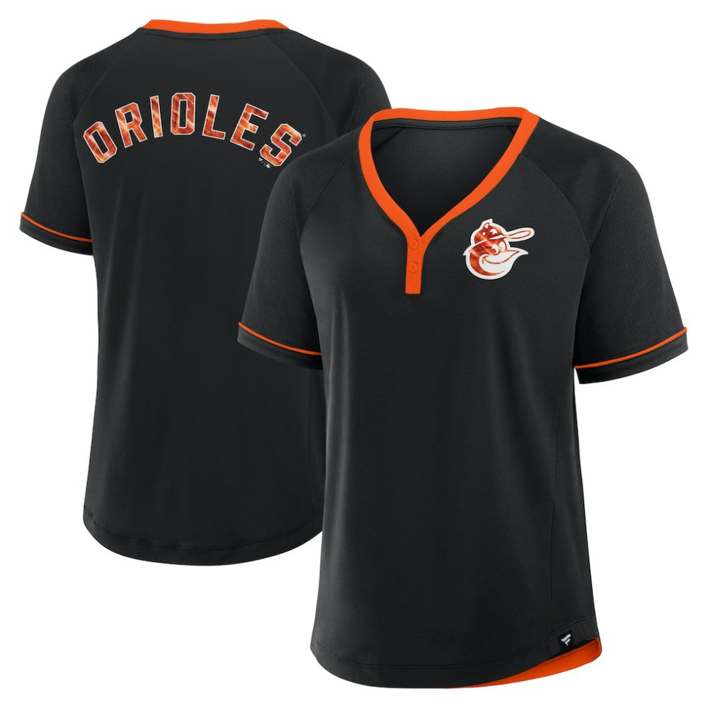 MLB Baltimore Orioles Fanatics Women's Cooperstown Collection League Diva Raglan V-Neck T-Shirt