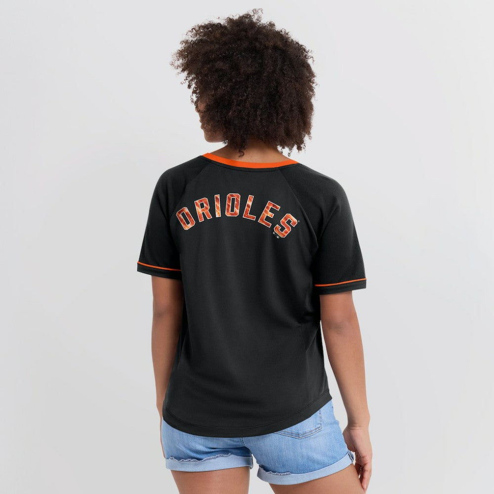 MLB Baltimore Orioles Fanatics Women's Cooperstown Collection League Diva Raglan V-Neck T-Shirt