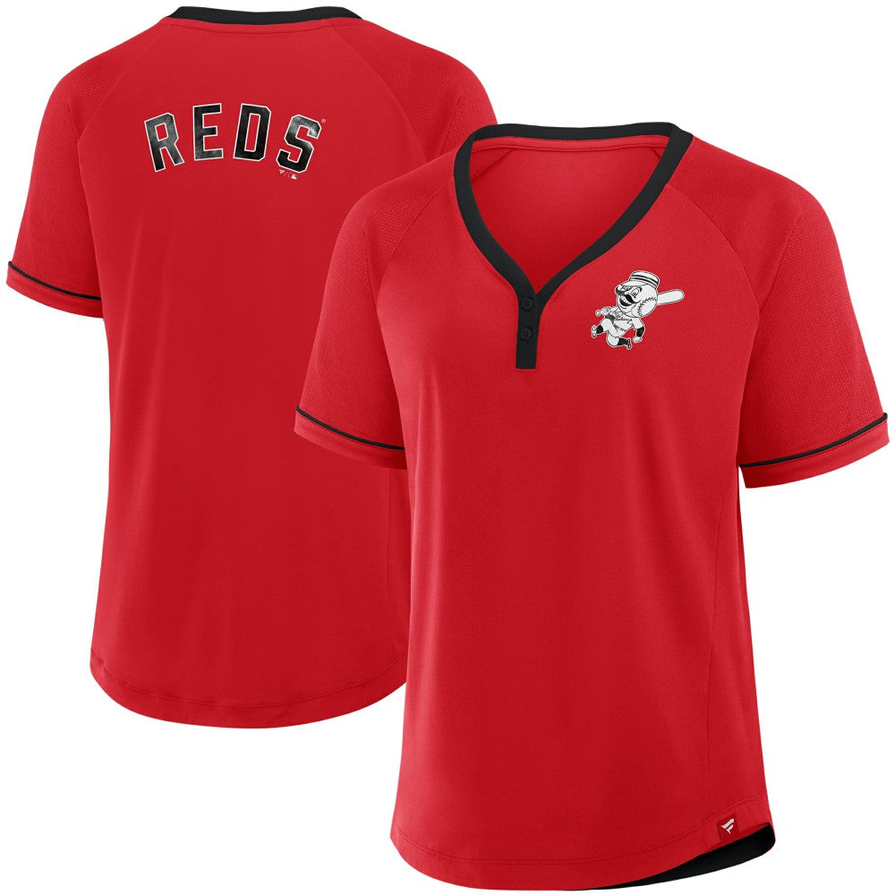 MLB Cincinnati Reds Fanatics Women's Cooperstown Collection League Diva Raglan V-Neck T-Shirt