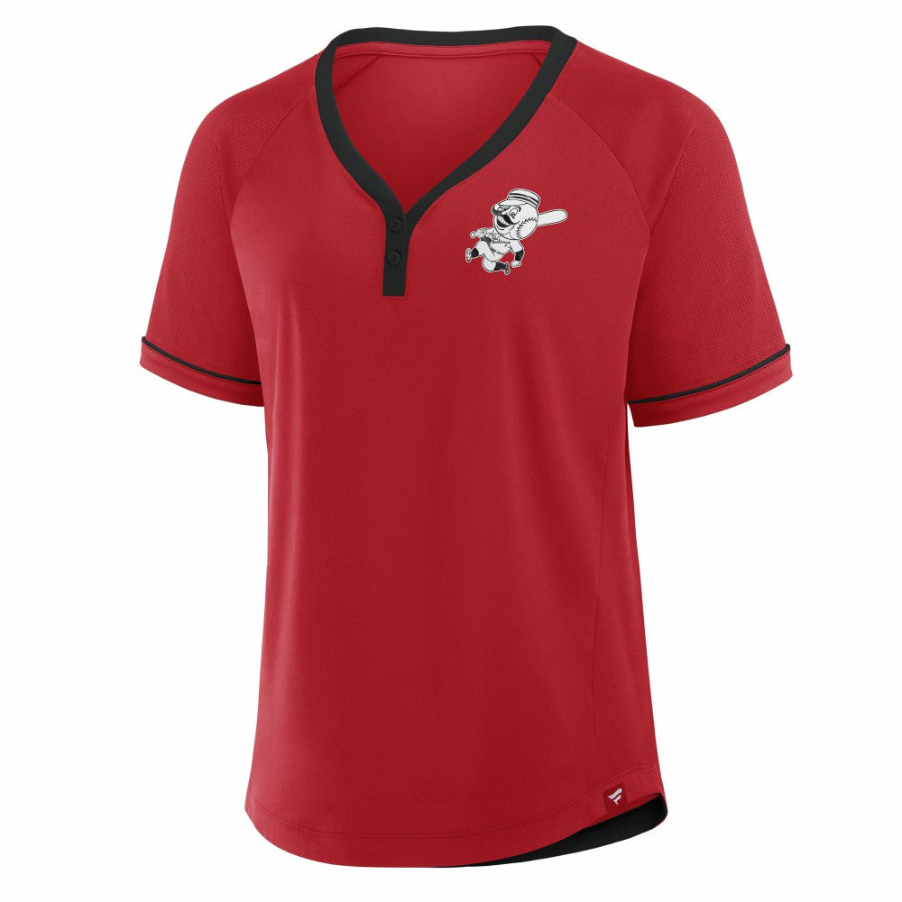 MLB Cincinnati Reds Fanatics Women's Cooperstown Collection League Diva Raglan V-Neck T-Shirt