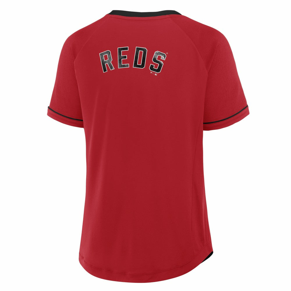 MLB Cincinnati Reds Fanatics Women's Cooperstown Collection League Diva Raglan V-Neck T-Shirt