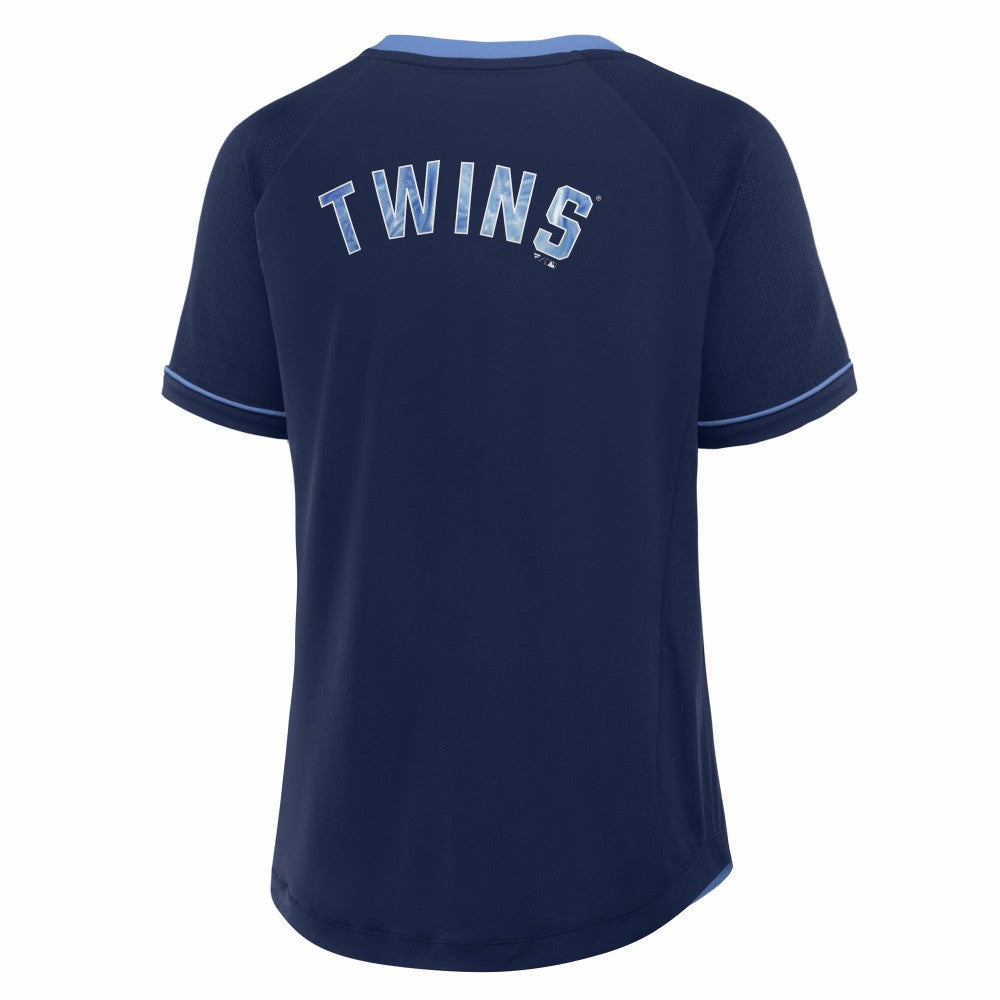 MLB Minnesota Twins Fanatics Women's Cooperstown Collection League Diva Raglan V-Neck T-Shirt