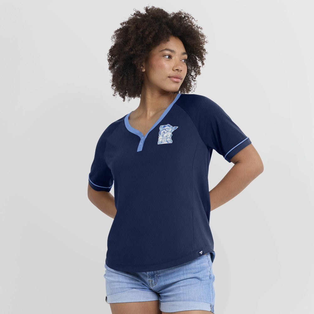 MLB Minnesota Twins Fanatics Women's Cooperstown Collection League Diva Raglan V-Neck T-Shirt