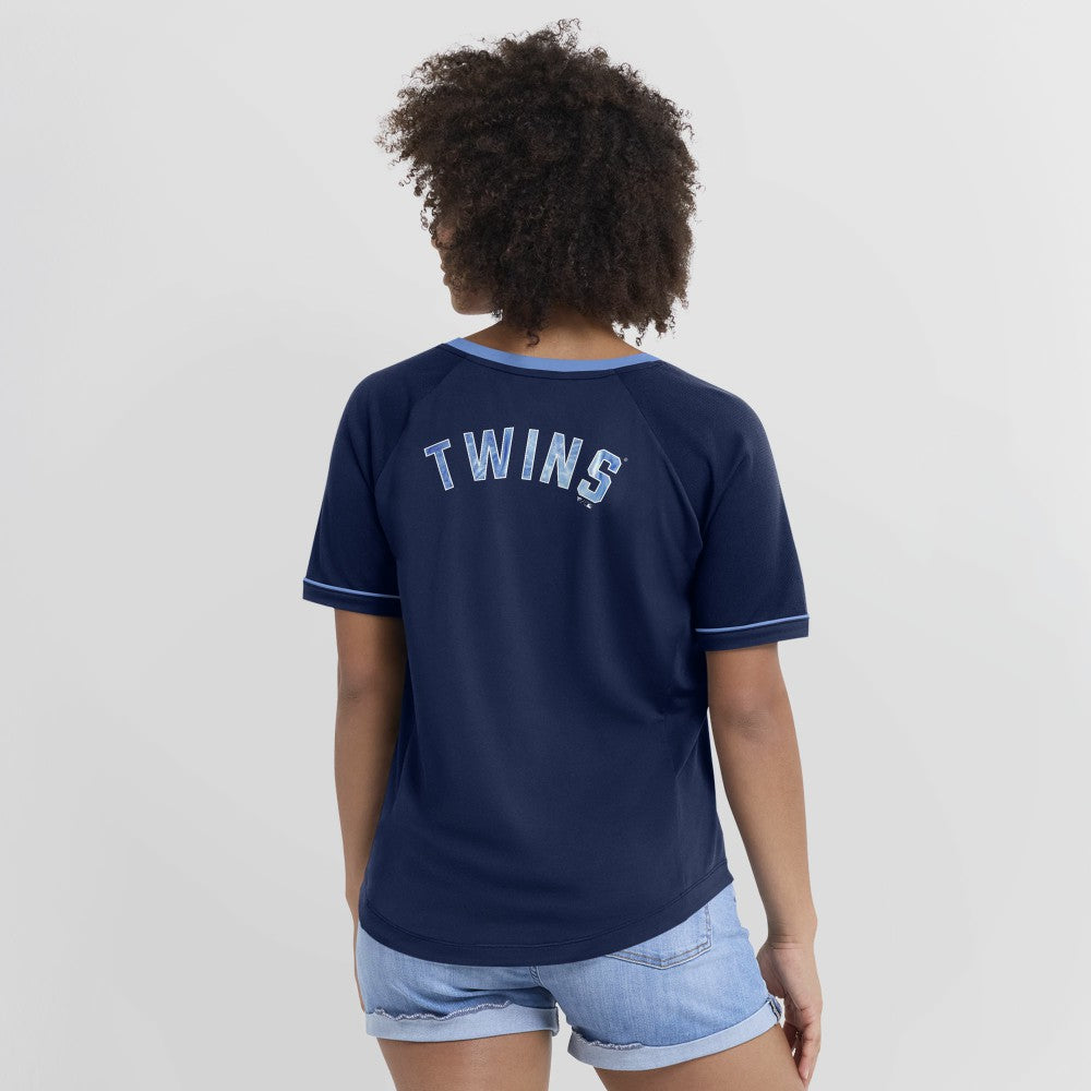 MLB Minnesota Twins Fanatics Women's Cooperstown Collection League Diva Raglan V-Neck T-Shirt