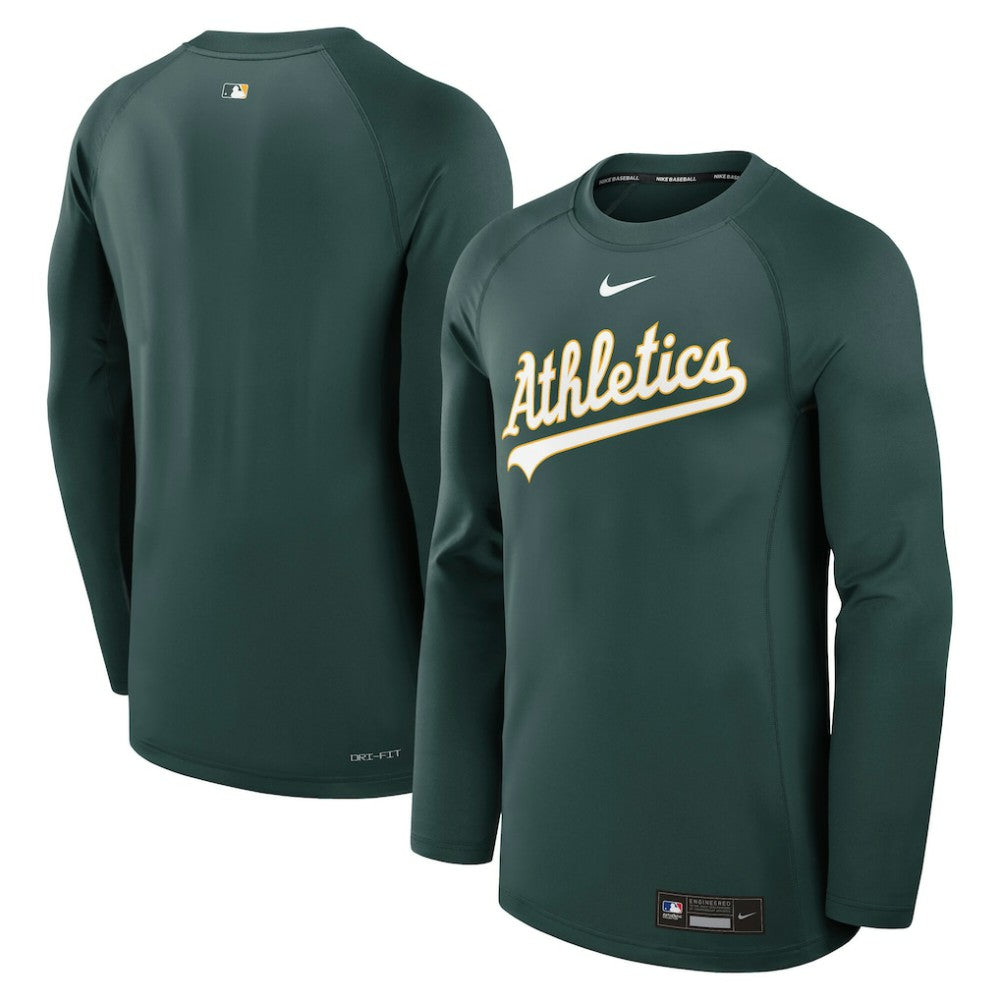 MLB Athletics Nike Authentic Collection Game Time Raglan Dri-FIT Long Sleeve T-Shirt