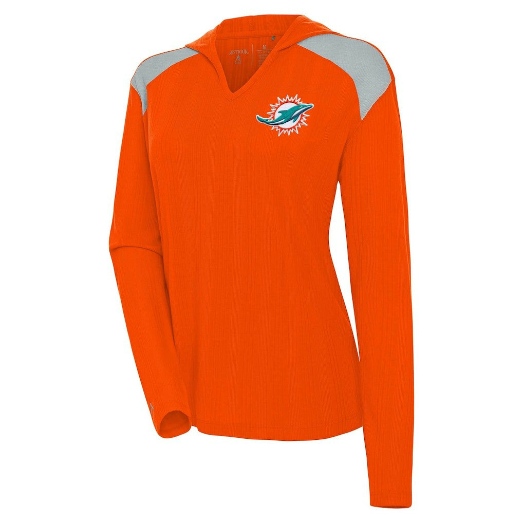 Antigua Women's Opulent Long Sleeve Hoodie T-Shirt - Miami Dolphins