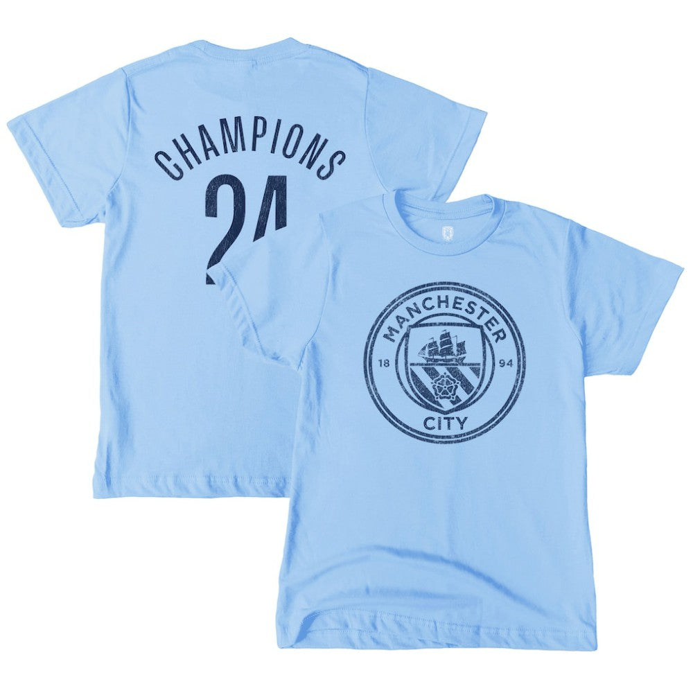 Manchester City 1863FC Youth 2024 Premier League Champions T-Shirt -  Sky Blue