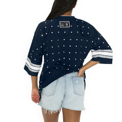 Gameday Couture Women's Kickoff Time Allover Rhinestone Sports Stripe Jersey V-Neck T-Shirt - Dallas Cowboys