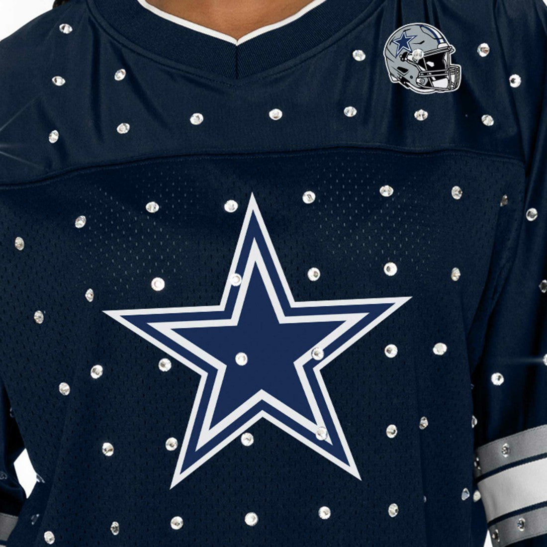 Gameday Couture Women's Kickoff Time Allover Rhinestone Sports Stripe Jersey V-Neck T-Shirt - Dallas Cowboys