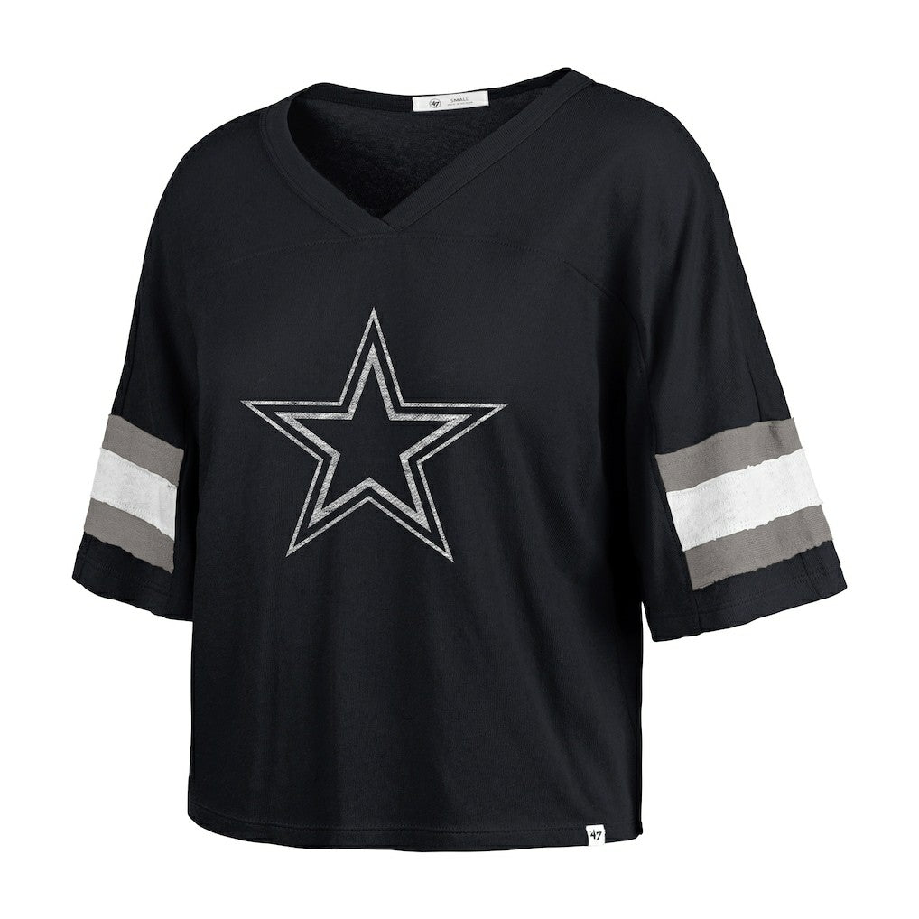 '47 Women's Double Header Scout Cropped V-Neck T-Shirt - Dallas Cowboys