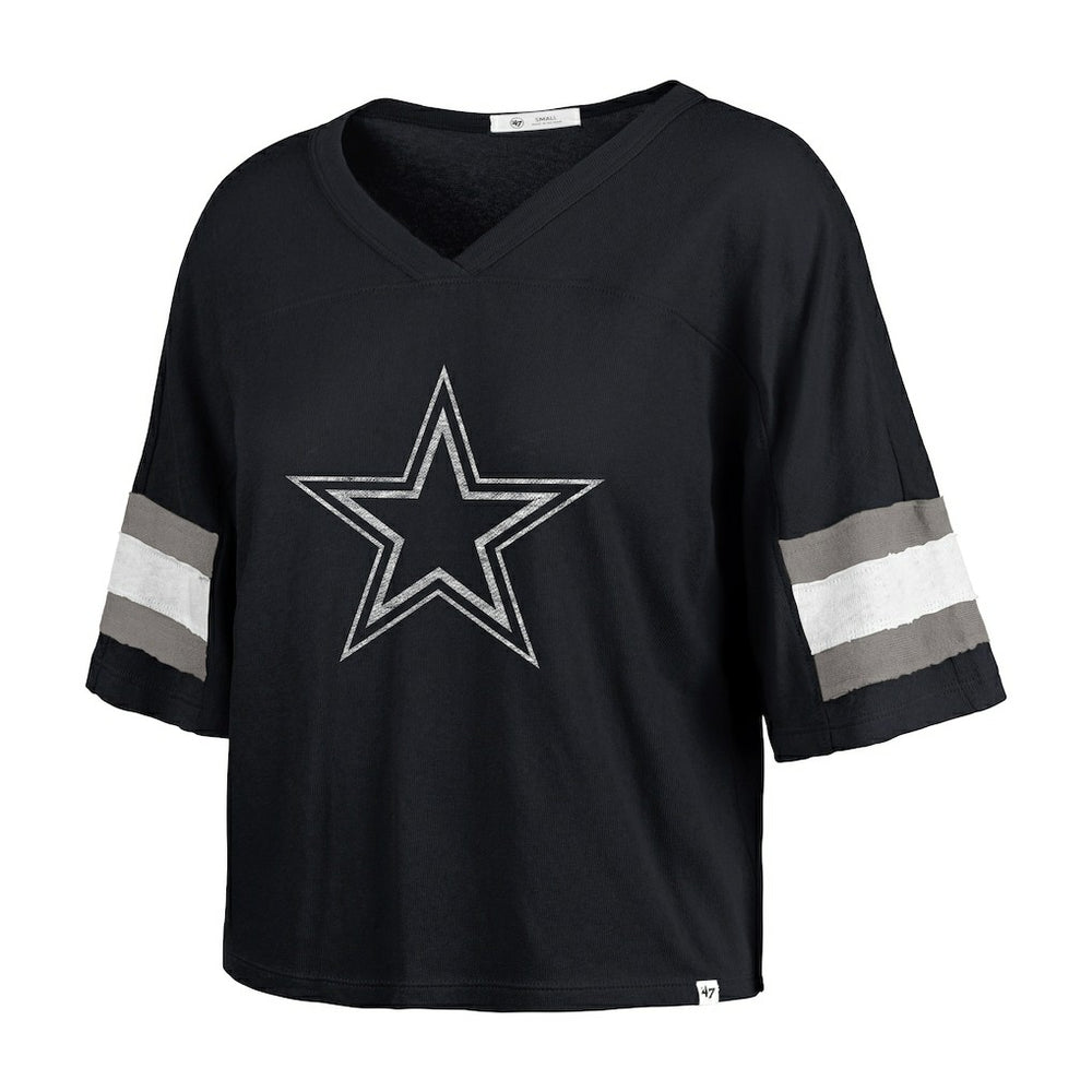 '47 Women's Double Header Scout Cropped V-Neck T-Shirt - Dallas Cowboys