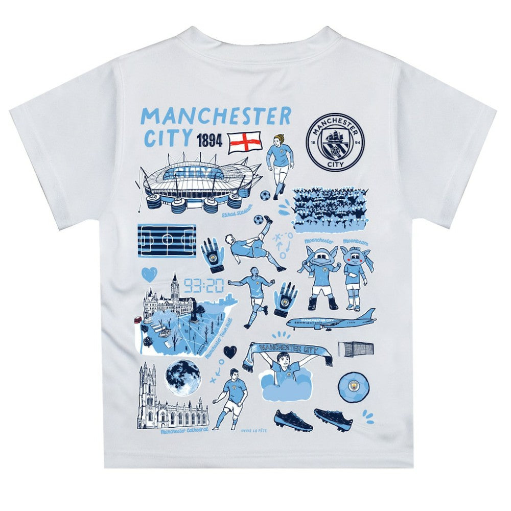 Manchester City Vive La Fete Youth Impressions Artwork T-Shirt -  White