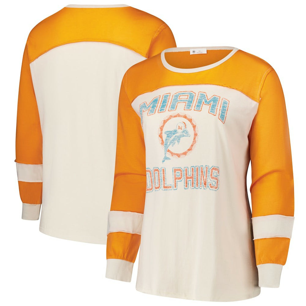 '47 Women's Plus Size Double Header Curve Toni Long Sleeve T-Shirt - Miami Dolphins