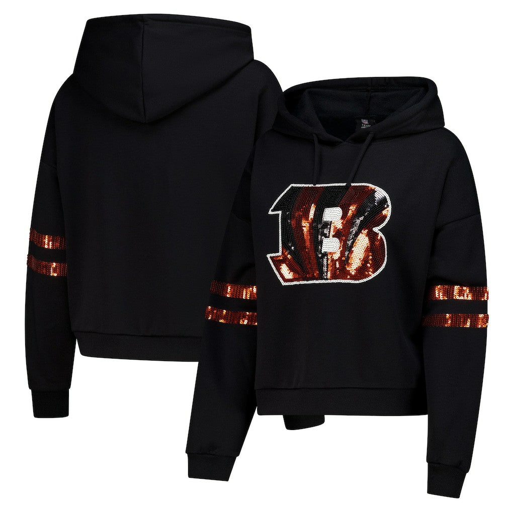 Cuce Women's Cropped Sequins Pullover Hoodie - Cincinnati Bengals