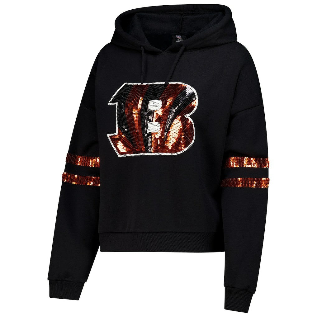 Cuce Women's Cropped Sequins Pullover Hoodie - Cincinnati Bengals