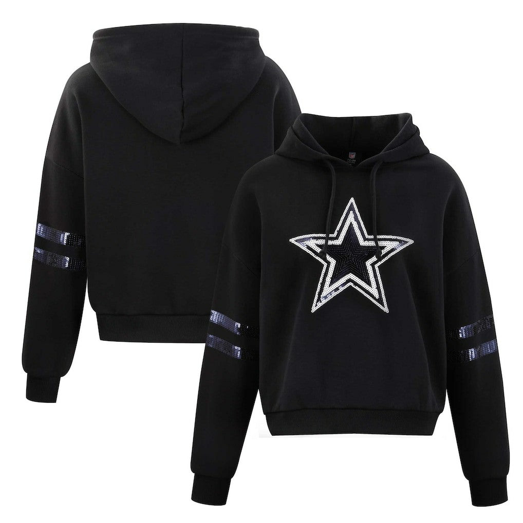 Cuce Women's Cropped Sequins Pullover Hoodie - Dallas Cowboys